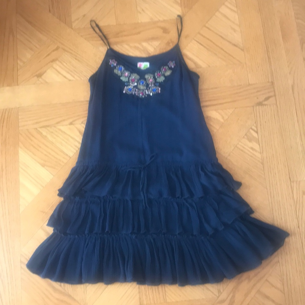Free People navy silk dress euc size S